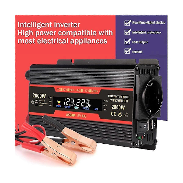 Intellint Inverter 2000w 12v Til Ac Transformator Bilholder Inverter Solcellekonvertering