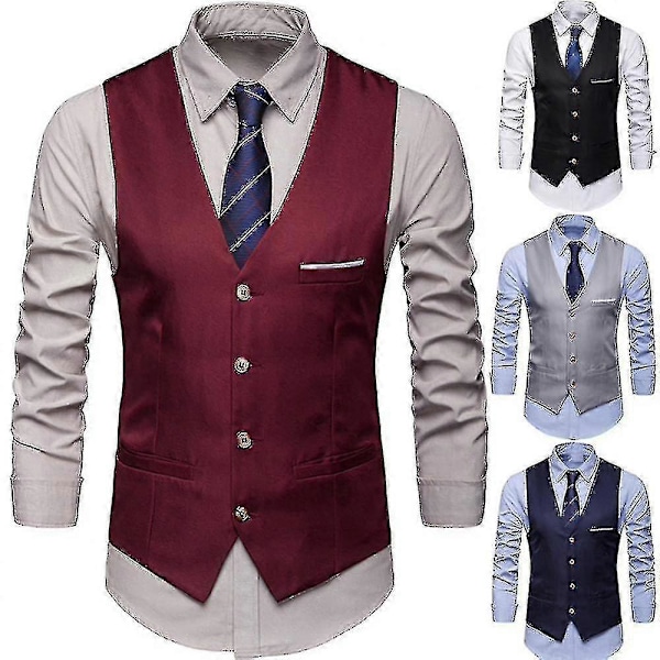Herrevest i store størrelser, ensfarvet, enkeltknappet business-vest Wine Red XXXL