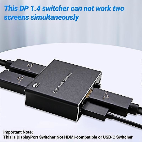 DP Switch Bi-Direction Lydutgang 8K@30Hz 4K@120Hz DisplayPort 1.4 1X2 2x1 KVM Switch Splitter for Projektor