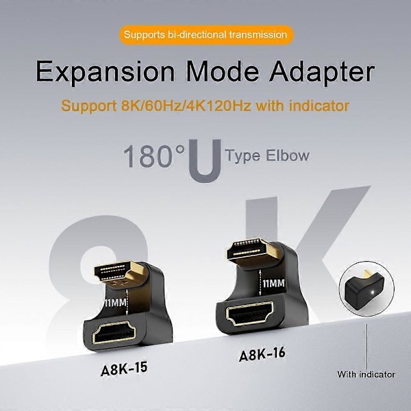 Adapter HDMI-kompatibel Han til Hun-stik 8K Ultra-klar Understøttelse UHS2.1 med Indikatorlys Adapter