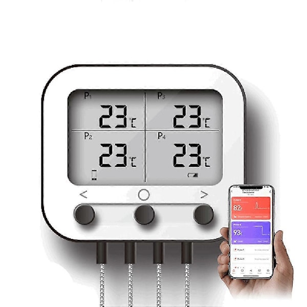 Kötttermometer, trådlös Bluetooth digital kötttermometer med 4 sensorer, snabbavläsning grilltermometer