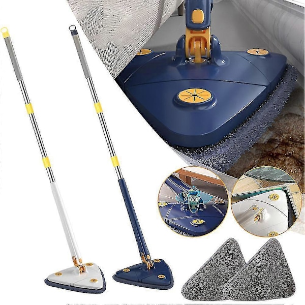 360 Asteen Kiertävä Säädettävä Puhdistusmop Wet & Dry Kaksoiskäyttöinen Kolmiomainen Vapaakätisesti Pestävä Mop Lattian ja Seinän Puhdistukseen 2 Cloths Included Random