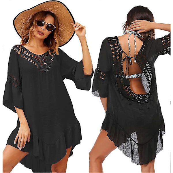 Badedragt Cover Up Dame Badedragt Kjole Plus Size Sexet Bikini Strand Tunika Top Sommer A b black S