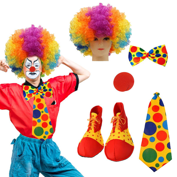 Clown Kostymset Halloween Prickig Utklädningsset 5 Delar Tillbehör Karneval Temafest style 1