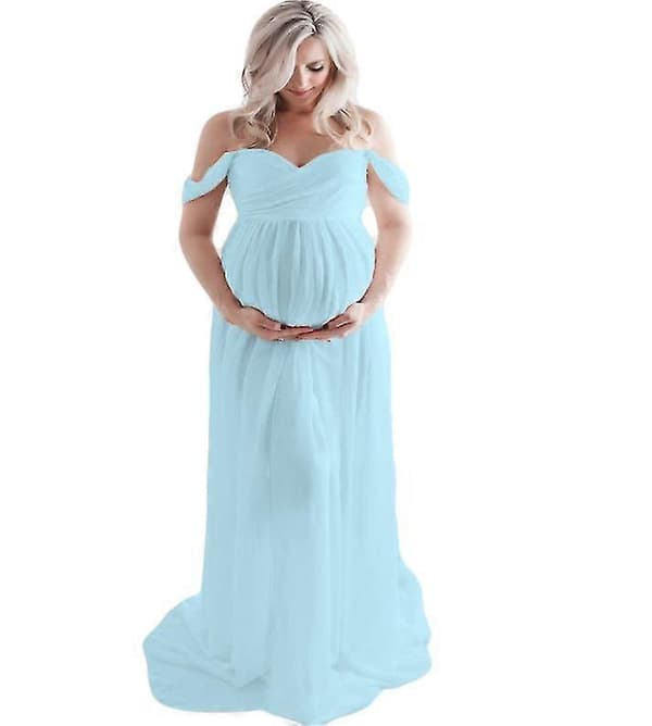 Mammakjole for Chiffonkjole Splitt Front Maxi Graviditetskjoler blue M