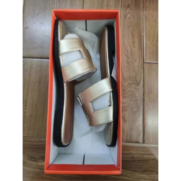 Sommarsandaler för dam, platta strandsandaler, damslippers, utomhussandaler med kilklack, plusstorlek Tw Gold EU37