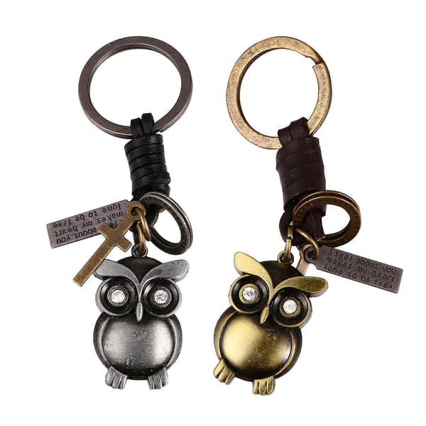 2 st 1 set hållbara nyckeltillbehör Retro Uggla Nyckeldekorationer (Koppar Silver)
