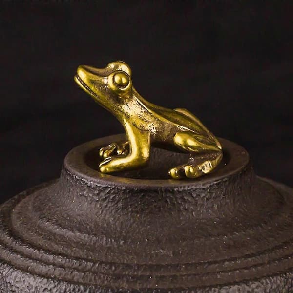 Brons Skulptur Antik Massiv Mässing Härlig Liten Groda Skulptur för Samling