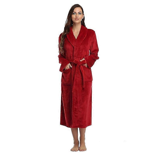 Dam Varm Fleece Vinterrock, Lång Plyschbadrock Red L