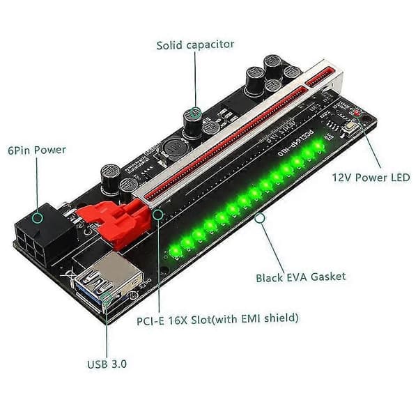 1kpl Pcie Riser -kortti V011 Pro Plus Pci E Express Gpu 1x - X16 -adapteri Usb3.0 Virtajohto Videolle
