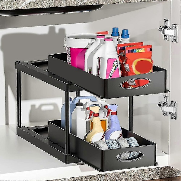 Under Skyve Skap Kurv Organizer, 2-lags Oppbevaring Under Skap Baderom Under Vask Organizer
