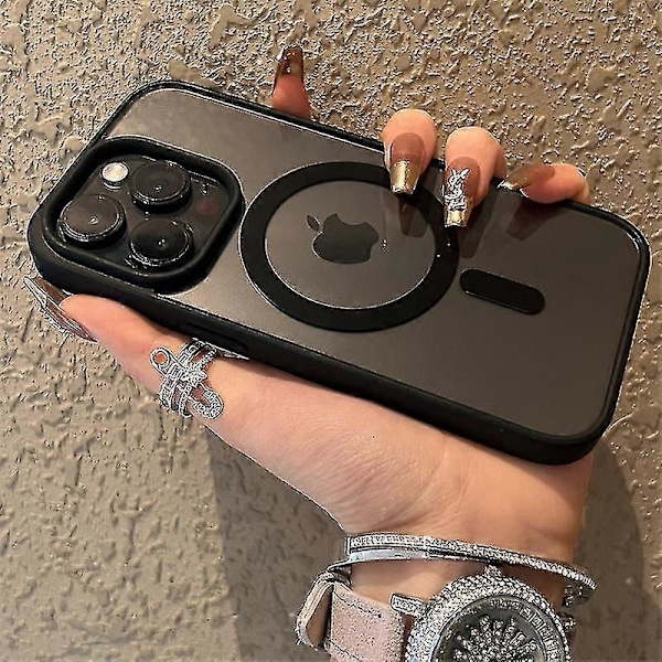 Lyxigt Akryl Magnetiskt Transparent Mobilskal För Iphone 15 14 13 12 11 Pro Max Mini X Xs Xr 7 8 Plus Magsafe Trådlös Laddning Skal Black For iPhone 14 Plus