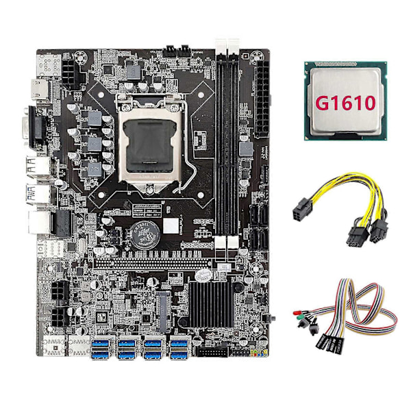 B75 Eth Mining Bundkort 8xpcie Til Usb+g1610 Cpu+switch Kabel+6pin Til Dobbelt 8pin Kabel Lga1155 Min