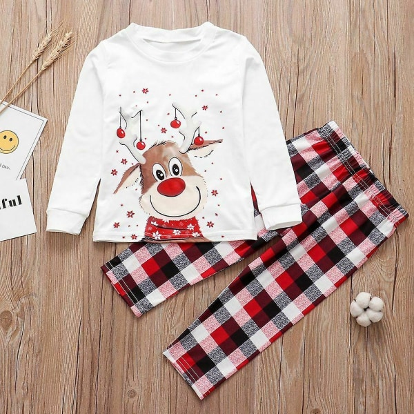 Julfamiljsmatchande set, långärmade toppar med print , rutiga byxor, pyjamas, hemkläder Kid 2XL