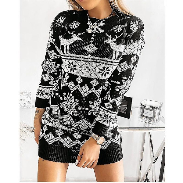 Ny Dam Jul Tröja Jul Älg Stickad Tröja Topp Black 2XL