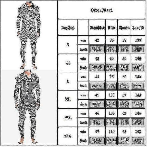 Stribede pyjamasser til mænd Langærmet jumpsuit i ét stykke nattøj Gray M