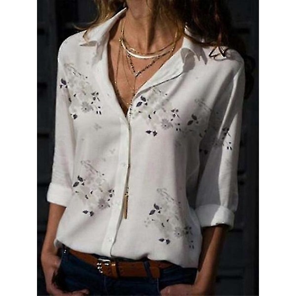 Elegant Chiffongblus för Dam i Stora Storlekar med Nedfälld Krage - 2023 Vardags- och Arbetskläder i 5xl White1-long sleeve 4XL