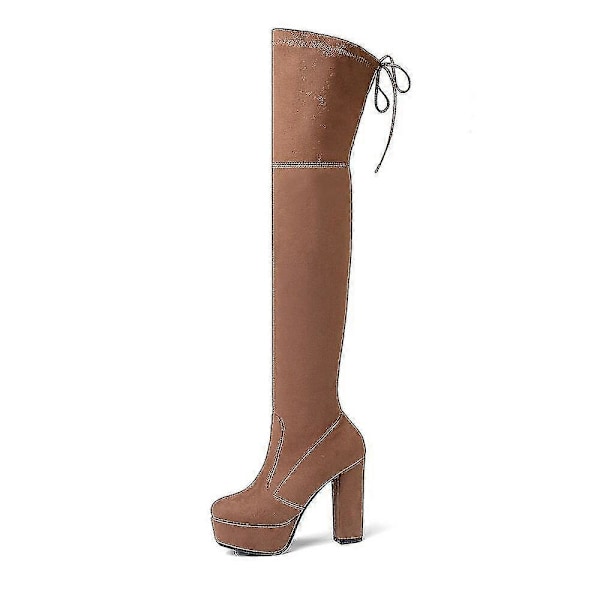 Størrelse 34-43 Nye Over Knee Støvler Ruskind Lårhøje Platform Støvler Slanke Sexede Kvinder Damer Vinterstøvler Specialfremstillet camel 11