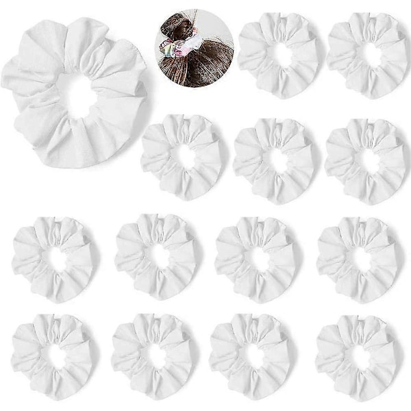 15 stk. ensfarvede hårelastikker, hvide scrunchies til batikfarvning, elastisk bomuldsgave
