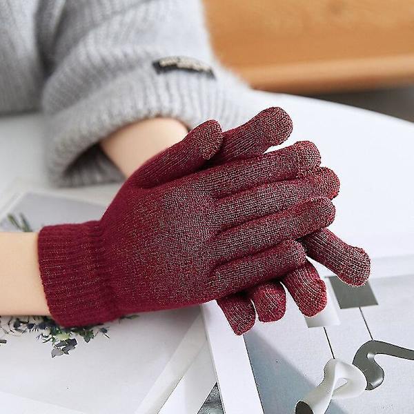 Cashmere strikkede vinterhansker for kvinner Cashmere strikkede varme tykke hansker for kvinner høst og vinter med berøringsskjerm for ski Dark red