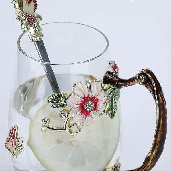Sommerfugl Blomst Glas Kop med Ske (Rød-Høj)
