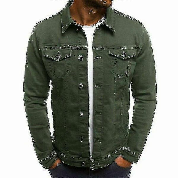 Herr Jeansjacka Kort Slim Fit Green L