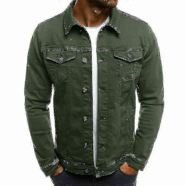 Herre Jeansjakke i Denim, Kort Slim Fit Green 2XL
