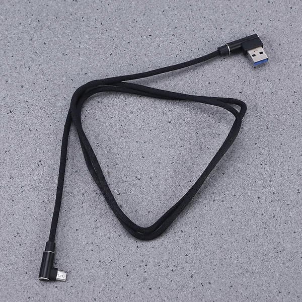 1M Vinkel USB Micro Kabel Flettet USB 2.4 A til 90 Graders Datakabel Opladerledning til Universal Android Telefon (Sort)
