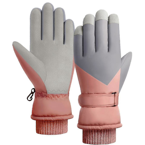 Talviset lämpimät pyöräilyhanskat ulkoiluun, söpöt lasketteluhanskat, sähkömoottoripyörähanskat, vedenpitävät, liukumattomat Light pink