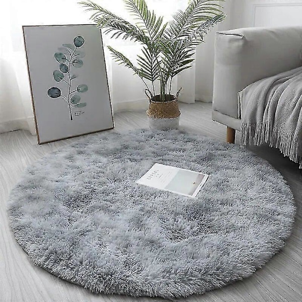 Mjuk rund matta fluffiga vita mattor för vardagsrum mjuk heminredning sovrum barnrum dekoration salong tjock luggmatta Light Gray 80x80cm
