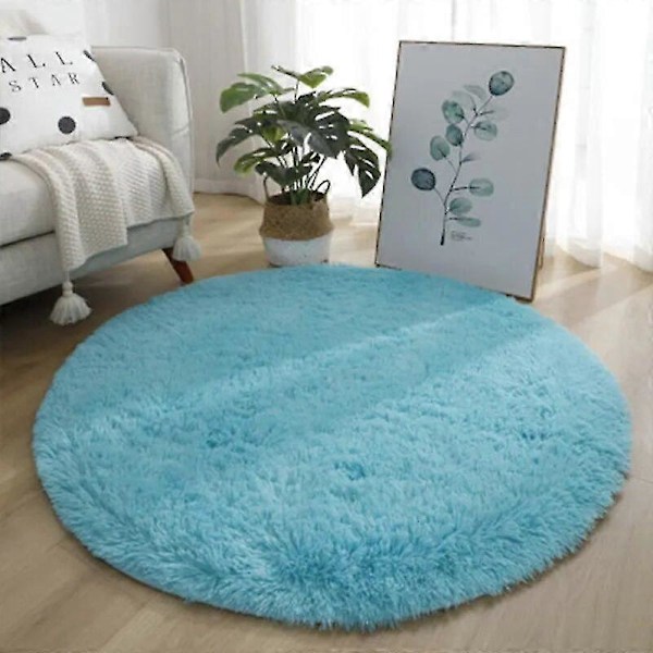 Plys Rundt Tæppe Bløde Hvide Tæpper til Stue Blød Boligindretning Soveværelse Børneværelse Dekoration Salon Tykt Luv Tæppe Sky Blue 100x100cm