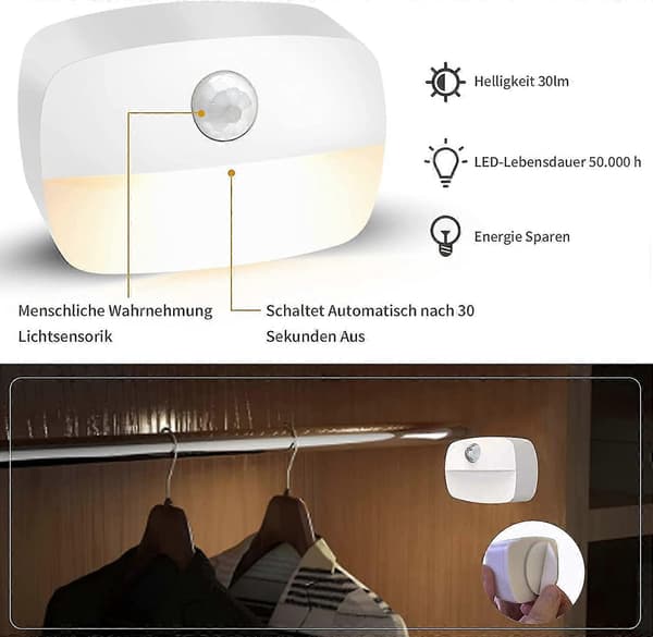 LED Natlampe med Bevægelsessensor. Otte Natlamper. Intern