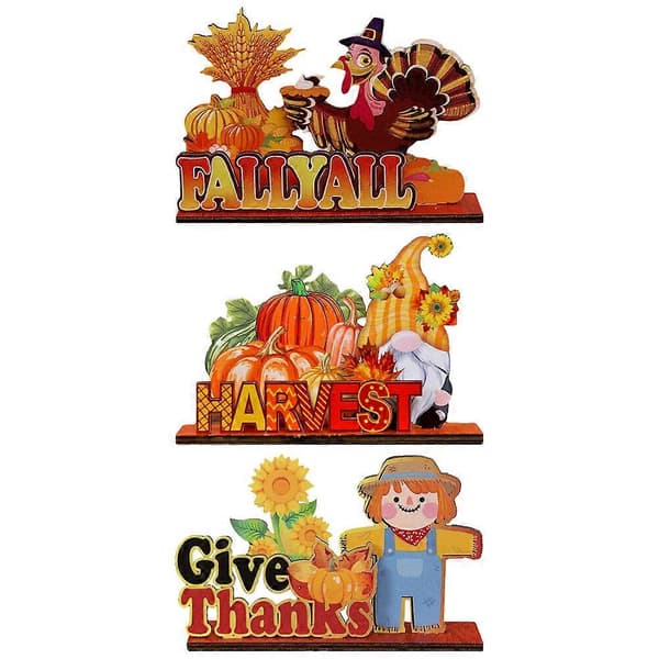 3 stk. Thanksgiving Bord Træskilt Dekoration Efterårstema Bordpynt Thanksgiving Hjemmeindretning