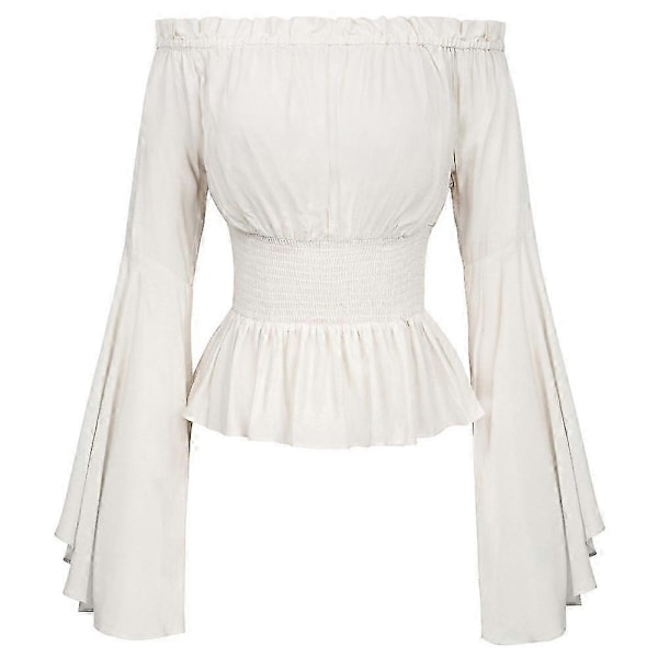 Dame Renaissance Retro Bluse Toppe Middelalderlig Viktoriansk Off Shoulder Langærmet Skjorte Pirat Cosplay KostumeP202112241009 White 2XL