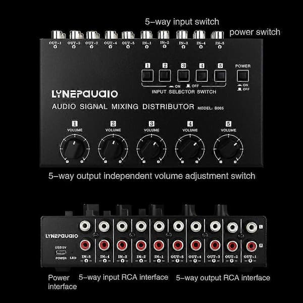 5 ind 5 ud Audio Frekvens Signal Vælg Lyd Mixing Distribuer Enhed/Input Switch/ RCA Interface