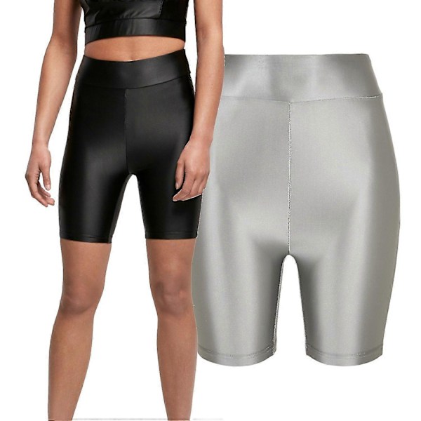 Naisten kiiltävät metallinhohtoiset pyöräilyshortsit Black 4XL
