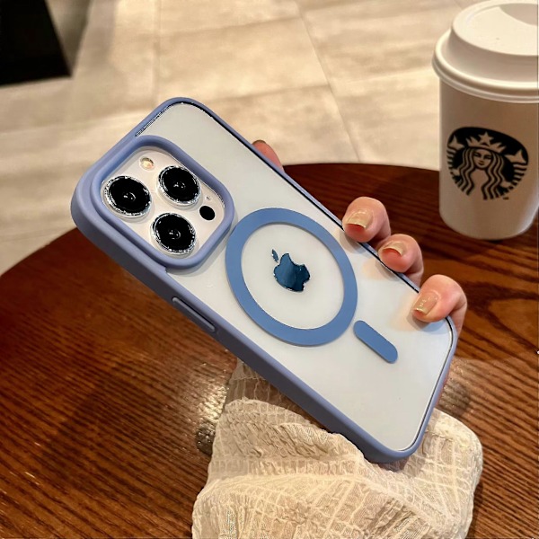 Luksus Akryl Magnetisk Gennemsigtigt Telefoncover Til iPhone 15 14 13 12 11 Pro Max Mini X Xs Xr 7 8 Plus Magsafe Trådløs Opladningscover Far Peak Blue For iPhone 14 ProMax