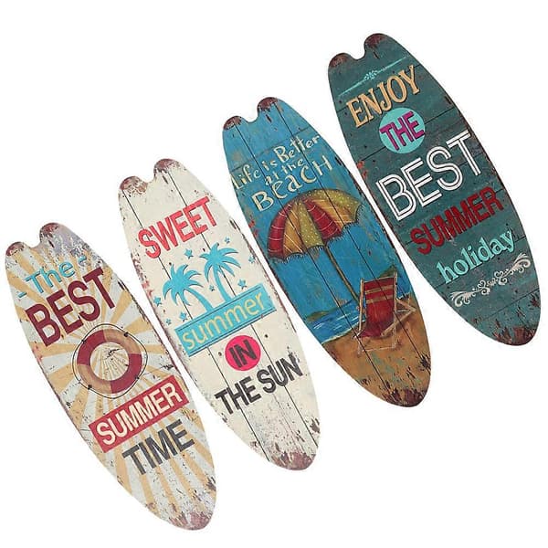 4 st Väggmonterad Surfbräda Skylt Dekor Strandtema Väggskyltar Väggdekorationer