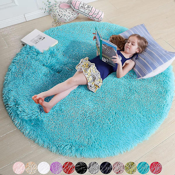 Tflycq Rund Ryamatta för Sovrum, fluffig Cirkelmatta 120x120 cm för Barnrum, lurvig Matta för Tonårsrum, raggig Cirkulär Matta för Barnkammare, luddig P