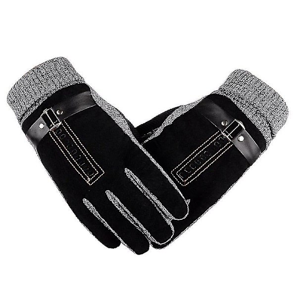 Varma vinterhandskar för män, äkta mockahandskar i grisskinn, vantar, tjocka cykel- och motorcykelhandskar för män, stickade Guantes Black a