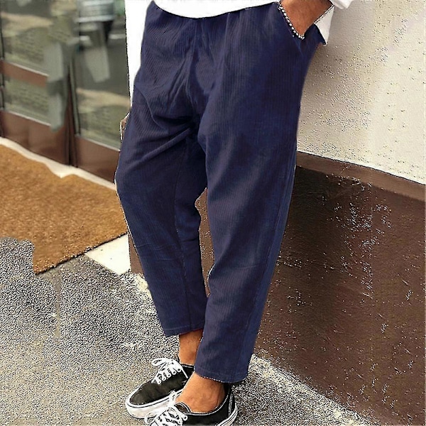 Herr Manchester Cord Look Raka Byxor Lediga Baggy Byxor Blue XL