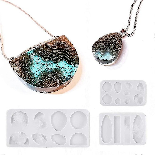 4 Pak DIY Ø Halskæde Ædelsten Vedhæng Epoxy Form Nøglering Vedhæng Resin Silikone Form