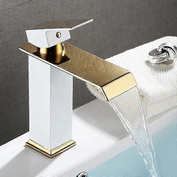 Högkvalitativ Mässing Svart Och Guld Badrum Blandare Kran Vattenfall Rostfritt Stål Hög Tvättställsblandare Brass Black Gold