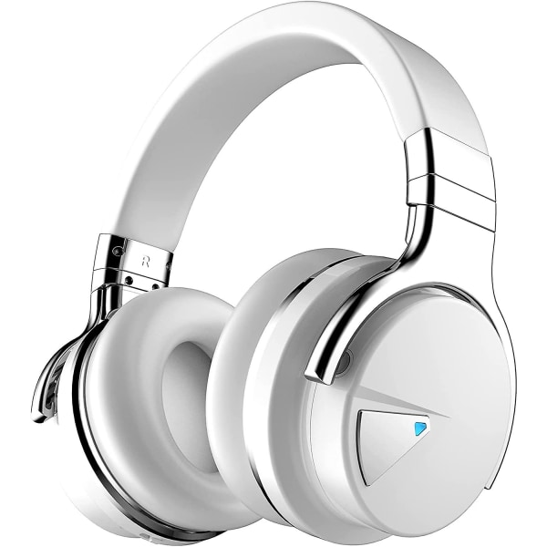 Aktivt brusreducerande hörlurar Bluetooth hörlurar med mikrofon Djup bas Trådlösa hörlurar över örat, bekväma proteinhörlurar, speltid White