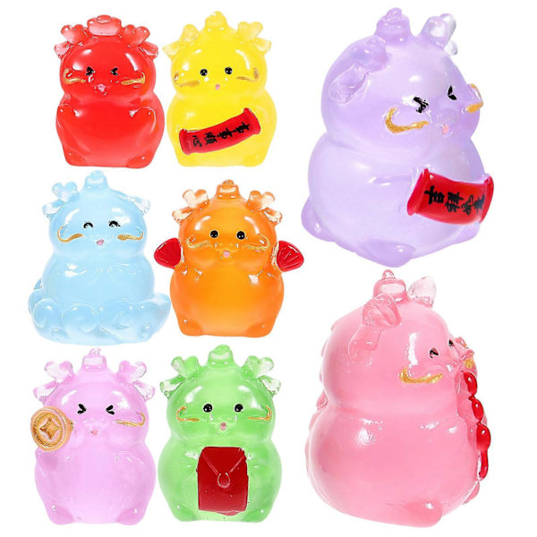 8 st Lysande Drakfigurer Mini Drakprydnader Bordsdekoration Mini Drakdekoration (Blandad Stil)