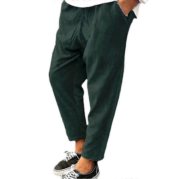 Herr Manchester Cord Look Raka Byxor Lediga Baggy Byxor Green 2XL