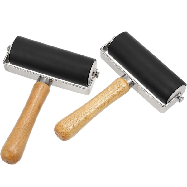 2 stk. 10 cm Gummivalser for Trykking, Brayer, Håndverksprosjekter, Stempleverktøy (Svart)
