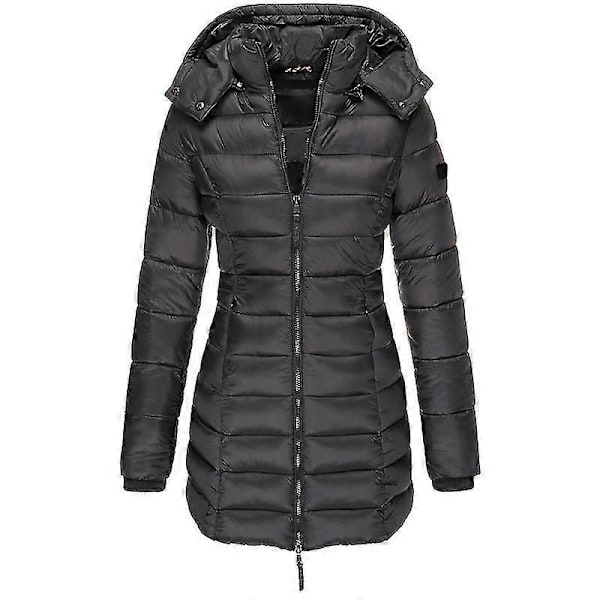 Naisten lämmin hupullinen untuvatakki rento slim-mallinen takki toppatakki naisten tikattu kevyt toppatakki - khaki Black 2XL