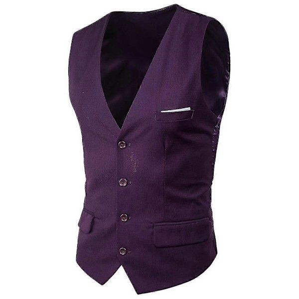 Stor Storlek Herr Enfärgad Kostymväst Enkelknäppt Affärsväst Purple 4XL