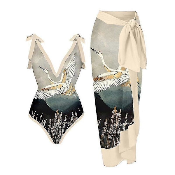 2023 Naisten Uimapuku Bikini Uimapuku Toppi Mekko Setti Kukkaprintti Naisten Uimapuku Kaksiosainen Puku Muoti Nainen Uima-asut Y16Yellow Crane suit L